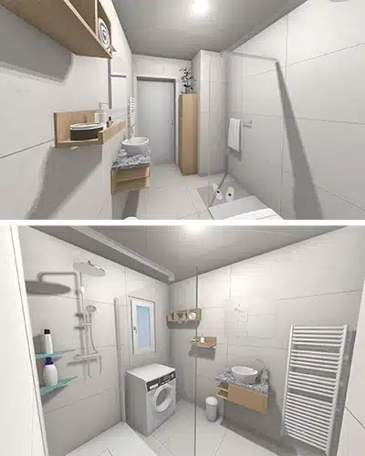 Rénovation complète d'une salle de bain dans un style Nature Zen dans le Haut-Rhin (68) image 3D